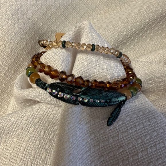 Trio of Bead and Feather Stretch Bracelets - Picture 2 of 5